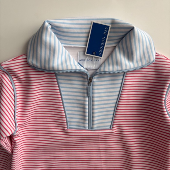Addison Bay Polished Double Knit Alley Quarter Zip Sweater Nwt Guava Stripe - Picture 2 of 4